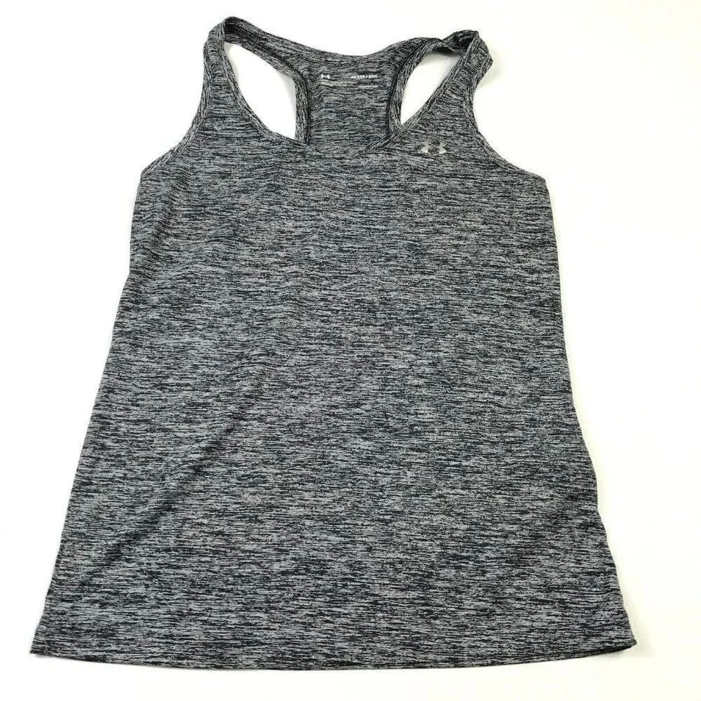 Under Armour Womens Workout Tank Top Black White HeatGear Loose Fit Racerback XS